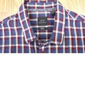A|X ARMANI EXCHANGE REGULAR FIT 100% COTTON SHIRT BLUE, WHEAT & RED Sz LARGE